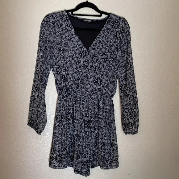 Express Blue Paisley V-Neck Romper - Picture 1 of 5